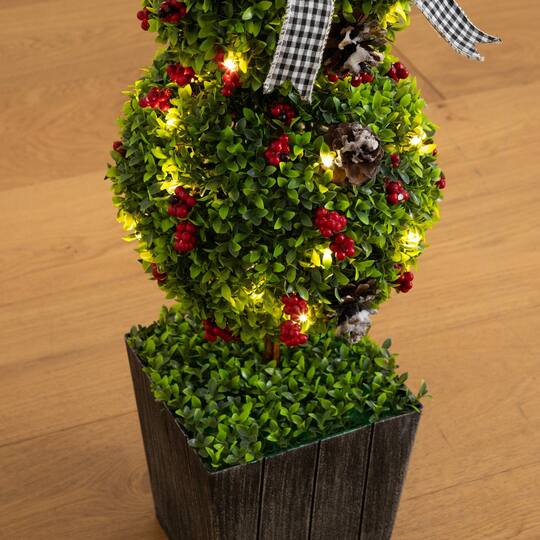Nearly Natural 3.5ft. Pre-Lit Artificial Christmas Boxwood Snowman Topiary Tree in Decorative Planter